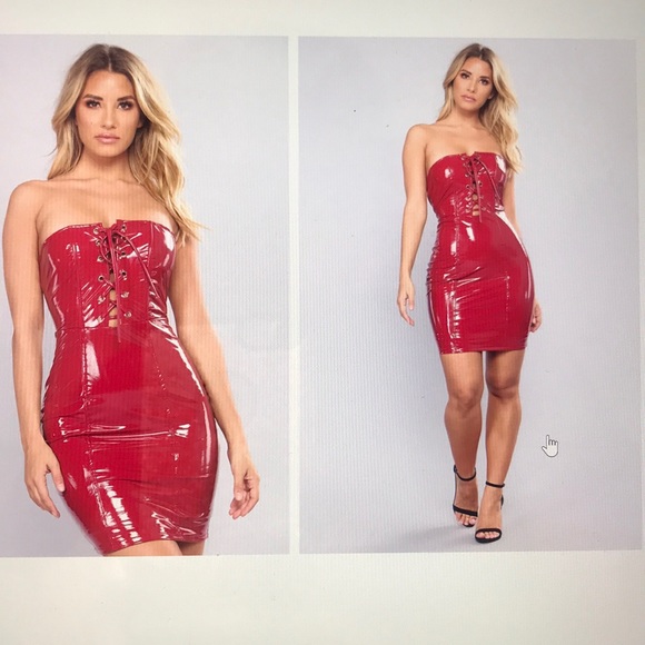 burgundy latex dress